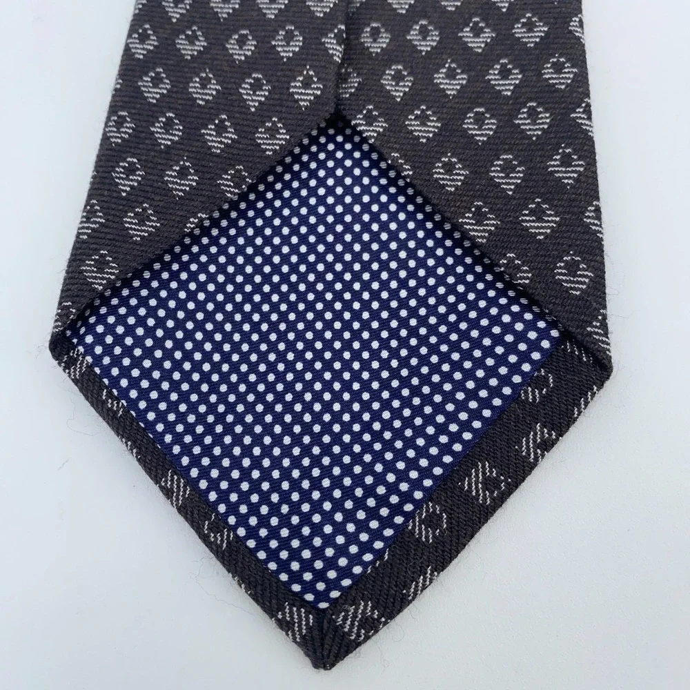 Eton Tie‎ Mens One Size Brown Patterned Silk Classic Luxury Necktie Italy Made